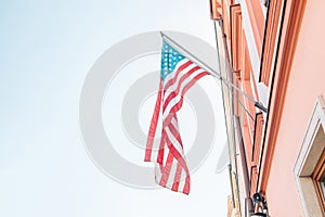 View of the Flag of the United States of America Flying