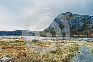 View from the Flakstadoya island in the Lofoten archipelago in Norway