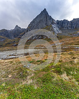 View from the Flakstadoya island in the Lofoten archipelago in Norway