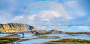 View from the Flakstadoya island in the Lofoten archipelago in Norway