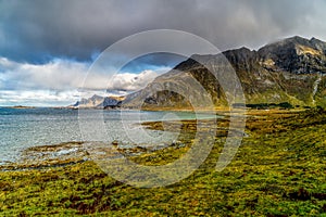 View from the Flakstadoya island in the Lofoten archipelago in Norway