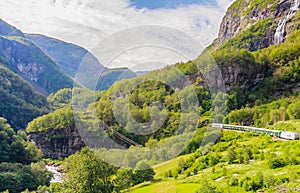 View from the Flam Railway FlÃÂ¥msbana, a scenic railway which runs betwen FlÃÂ¥m and Myrdal, Aurland, Sogn og Fjordane, Norway photo