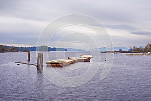 View of floating deck in Oyster Bay, town of Ladysmith, BC, with