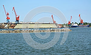 View of floating ship dock from the sea. Kaliningrad region