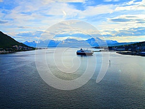 A view of a floating ship. Tromso. Norway