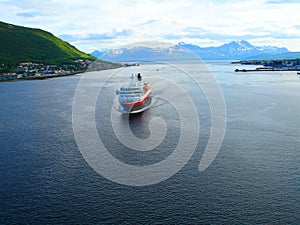 A view of a floating ship. Tromso. Norway