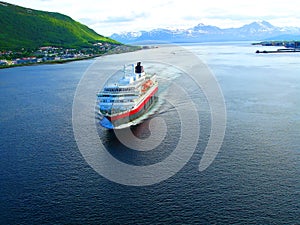 A view of a floating ship. Tromso. Norway