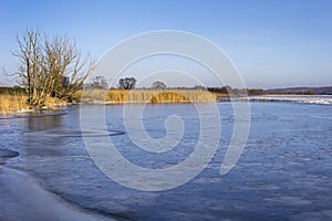 View of the flooded landscape on the river Oder