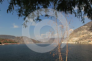 View of the flora, fauna and cabins in Zimapan Magical Town Dam in Hidalgo Mexico photo