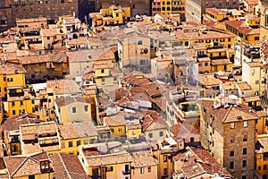 View of Florence and the basilica of Santa Croce. Panoramic view, aerial skyline of Florence Firenze Cathedral of Santa Maria del