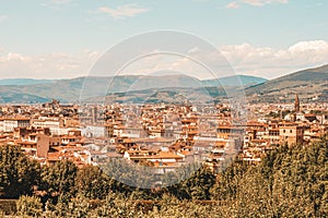 View of Florence from the Boboli Gardens. Tourism and leisure concept