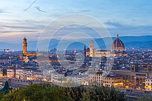 View of Florence city skyline at twilight in Tuscany, Italy
