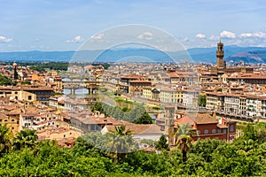 View of Florence from Piazzale Michelangelo - River Arno with Ponte Vecchio and Palazzo Vecchio, Duomo Santa Maria Del Fiore and