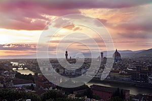 View of Florence after sunset from Piazzale Michelangelo, Florence, Italy