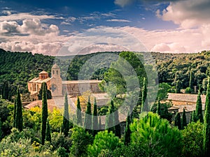 View of the Fontfroide Abbey. Narbonne, France.