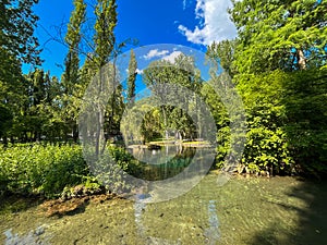 View of Fonti del Clitunno in the summer season in Umbria region Italy