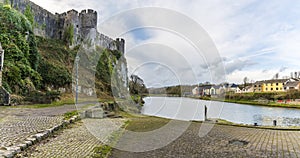 A view at the foot of the castle down the River Cleddau at Pembroke, Wales