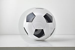 View of football ball on table and light gray background