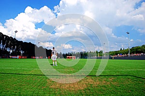 View of football field from goal
