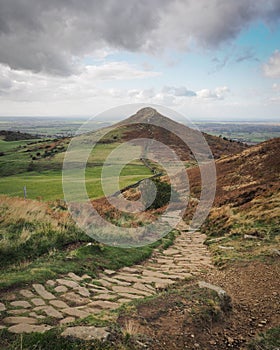 View from footpath of ascent to summit of Roseberry Topping, North York Moors