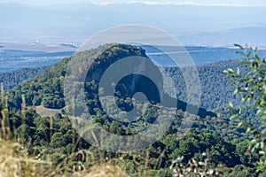 View of the forest-covered mountain cliff in Kakheti, Georgia.