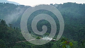 the view of the forest and the lonely and quiet hut