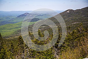 View of forest, mountains, road from Whiteface Mountain in the State New York  USA