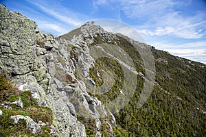 View of forest, mountains, road from Whiteface Mountain in the State New York  USA