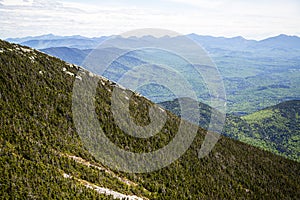 View of forest, mountains, road from Whiteface Mountain in the State New York  USA