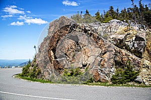 View of forest, mountains, road from Whiteface Mountain in the State New York  USA