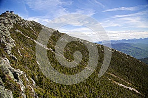 View of forest, mountains, road from Whiteface Mountain in the State New York  USA