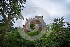 View from the forest to Eltz Castle near Koblenz, Germany