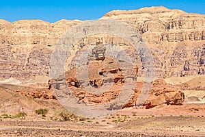 View form below on Spiral Hill rocky mountain in Timna National Park in Southern Aravah Valley desert in Israel