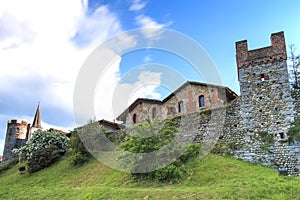 View form the outside of the Medieval village of Ricetto di Candelo in Piedmont, used as a refuge in times of attack during the Mi