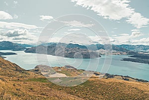 View form the Roys Peak mountain on south island in New Zealand