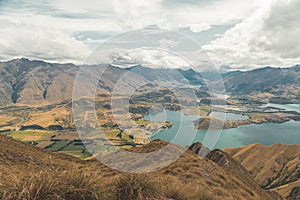 View form the Roys Peak mountain on south island in New Zealand