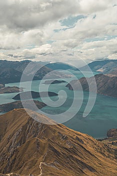 View form the Roys Peak mountain on south island in New Zealand