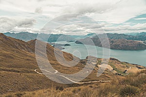 View form the Roys Peak mountain on south island in New Zealand