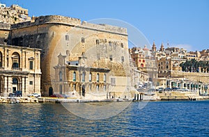 The view of Fort Lascaris from the water of Grand Harbour. Malta