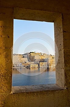 The view of Fort Lascaris from the window of Guard tower. Senglea, Malta