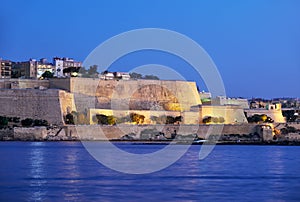 The view of Fort Saint Angelo from the water of Grand harbour Ma