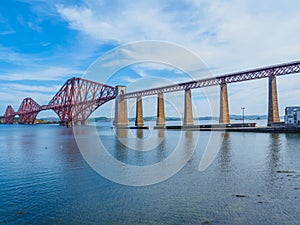 View of the Forth Bridge, a railway bridge across the Firth of Forth near Edinburgh, Scotland.