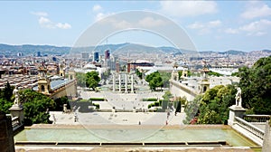 View of the fountain and city from the overview site near the Museum of Catalan History in Barcelona