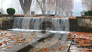 View of fountain and flowing water in Shalimar Bagh of Srinagar in Kashmir