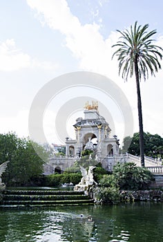 A view of Fountain of Parc de la Ciutadella, in Barcelona, Spain. The Parc de la Ciutadella is a park on the