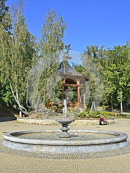 View at fountain in place. Iwonicz-Zdroj, Poland