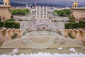 View from fountain on Plaza de Espana at Montjuic in Barcelona, Spain photo