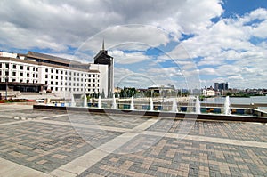 The view of the fountain and the promenade of lake Kaban.