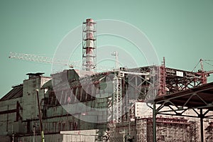 View of the fourth block of the Chernobyl nuclear power plant