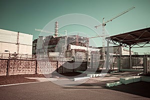 View of the fourth block of the Chernobyl nuclear power plant